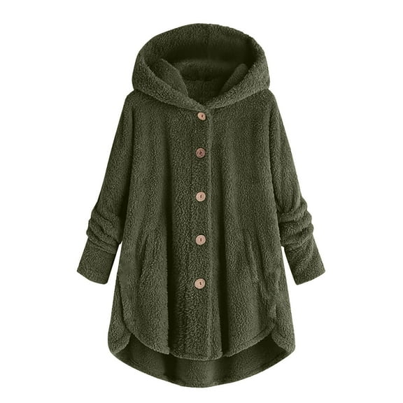 Womens 2025 Winter Coats Bed Jacket Plus Size Fuzzy Fleece Coat Cozy Button Jacket Polyester Double-Plush Breathable Brushed Inner Layer Roomy Hood Women's Outerwear Jackets & Coats