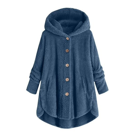 Womens 2025 Winter Coats Bed Jacket Plus Size Fuzzy Fleece Coat Cozy Button Jacket Polyester Double-Plush Breathable Brushed Inner Layer Roomy Hood Women's Outerwear Jackets & Coats