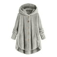 thumbnail image 1 of Womens 2025 Winter Coats Bed Jacket Plus Size Fuzzy Fleece Coat Cozy Button Jacket Polyester Double-Plush Breathable Brushed Inner Layer Roomy Hood Women's Outerwear Jackets & Coats, 1 of 6