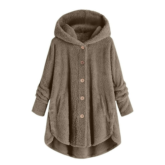 Womens 2025 Winter Coats Bed Jacket Plus Size Fuzzy Fleece Coat Cozy Button Jacket Polyester Double-Plush Breathable Brushed Inner Layer Roomy Hood Women's Outerwear Jackets & Coats