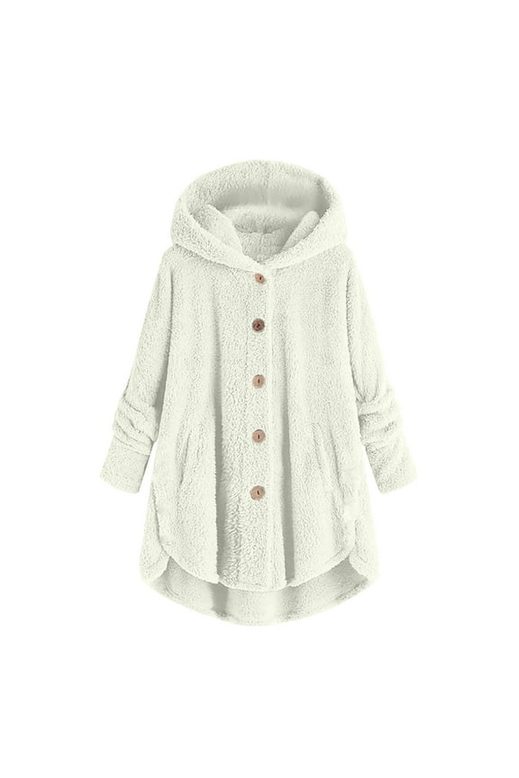 Womens 2025 Winter Coats Bed Jacket Plus Size Fuzzy Fleece Coat Cozy Button Jacket Polyester Double-Plush Breathable Brushed Inner Layer Roomy Hood Women's Outerwear Jackets & Coats