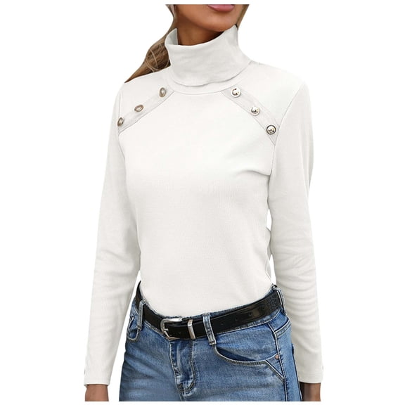 Womens 2025 Winter Fall Solid Turtleneck High Neck Balloon Long Sleeve Sweaters Pullover Outerwear White XL
