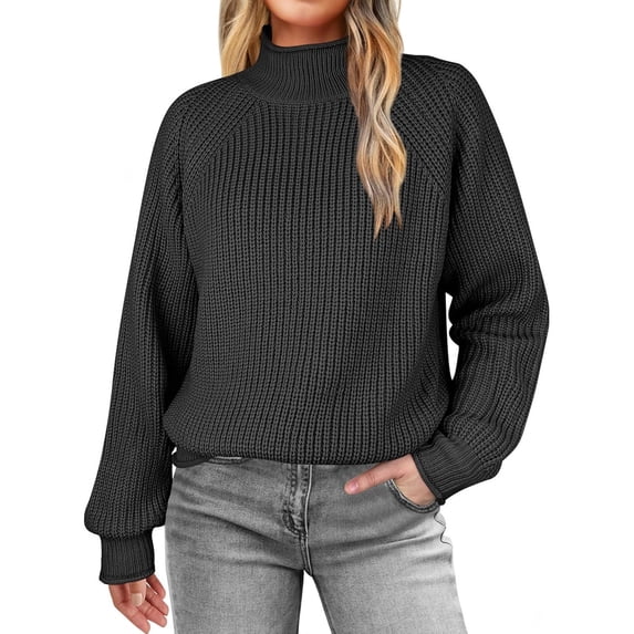 Womens 2025 Winter Fall Solid Turtleneck Sweater Long Sleeve Trendy Casual Chunky Knit Jumper Cozy Pullover Tops