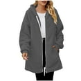 thumbnail image 1 of Womens 2025 Winter Long Sleeve Solid Fuzzy Fleece Full Zipper Hooded Cardigans Jacket Coats Outerwear with Pocket, 1 of 4
