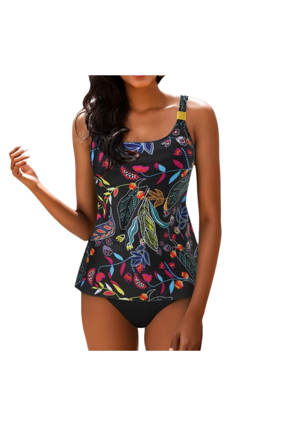 Womens 2026 Blouson Tankini Top Only Loose Fit Swim Top No Bottom Modest Swimsuit (Black, XL)