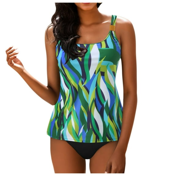 Womens 2026 Blouson Tankini Top Only Loose Fit Swim Top No Bottom Modest Swimsuit (Green, M)