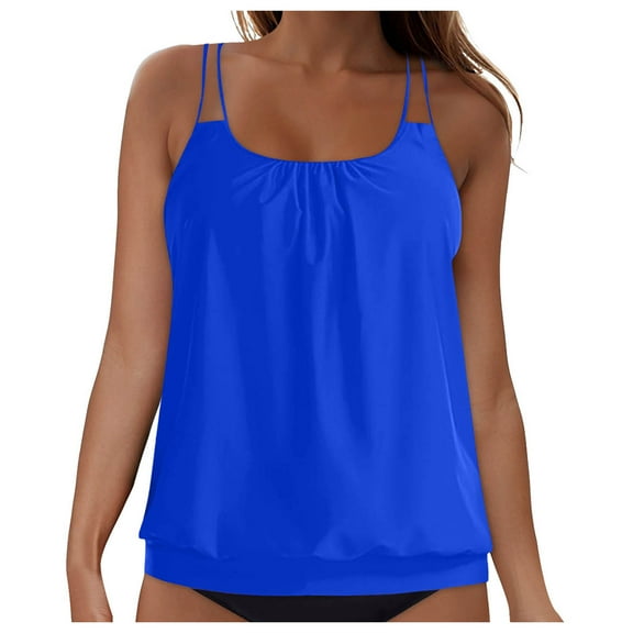 Womens 2026 Flowy Tankini Tops Only - Modest Bathing Suit Loose Fit Swimsuit Swim Tops No Bottom (Blue, XL)