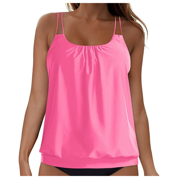 Womens 2026 Flowy Tankini Tops Only - Modest Bathing Suit Loose Fit Swimsuit Swim Tops No Bottom (Pink, M)