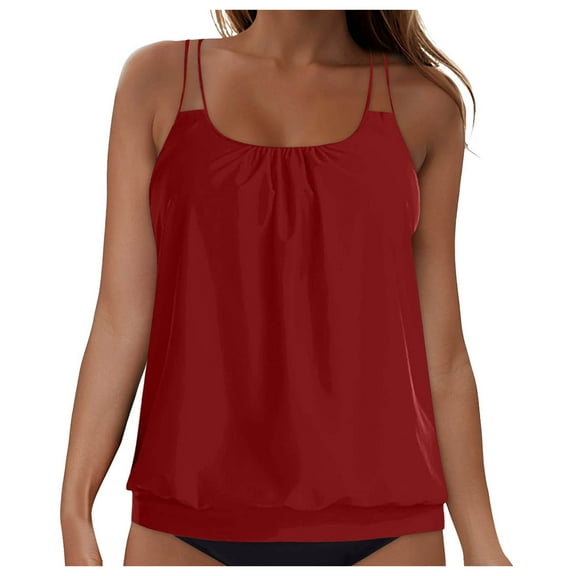 Womens 2026 Flowy Tankini Tops Only - Modest Bathing Suit Loose Fit Swimsuit Swim Tops No Bottom (Wine, M)