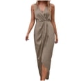 thumbnail image 1 of Womens 2026 Formal Dresses Wrap V Neck Ruched Sleeveless Front Tie Wedding Guest Maxi Dresses, 1 of 5