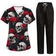 thumbnail image 1 of Womens 2026 New Halloween V-Neck Scrub Set, 2-Piece Short Sleeve Top & Pants Medical Uniform with Multi Pockets, Stylish Workwear for Nurses & Caregivers, 02-Vermilion, L, 1 of 6