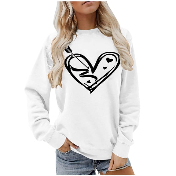 Womens 2026 Romance Tops Comfy Round Neck Sporty Sweatshirt Valentines Printed Long Sleeve Tees Cute Boyfriend/Girlfriend Outfits Party Love Clothing