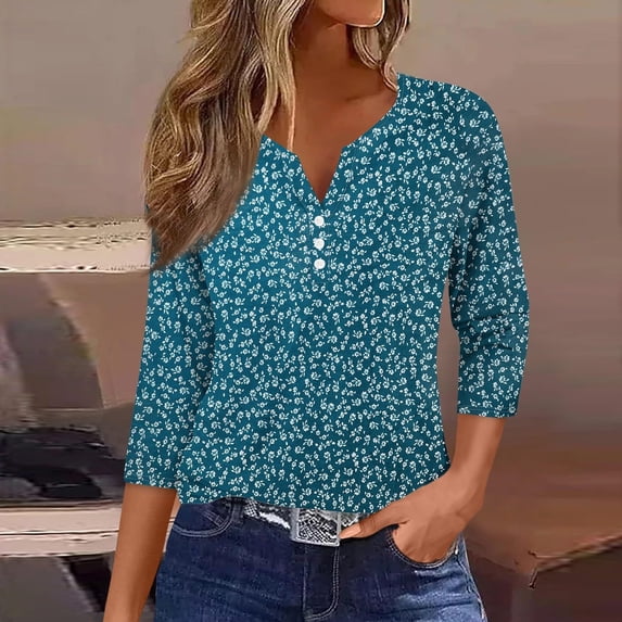Womens 2026 Spring Going Out Tops Graphic Print Short Sleeve Henley Neck Vacation T Shirts Summer Loose Fit Basic Casual Tees
