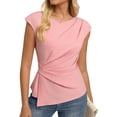 thumbnail image 1 of Womens 2026 Spring Short Sleeve Tops Dressy Casual Crew Neck Peplum Shirts Trendy Tunic Blouses with Knot Pink XL, 1 of 5
