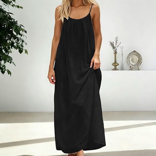 Womens 2026 Summer Backless Cami Maxi Dress Sleeveless House Dress Spaghetti Strap Beach Flowy Vacation Sundress