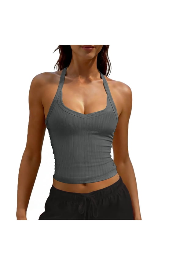 Womens 2026 Summer Fashion Tops Sexy Backless Camisoles Casual Halter Neck Shirts Crew Neck Sleeveless Tees Trendy Basic Clothing Tops