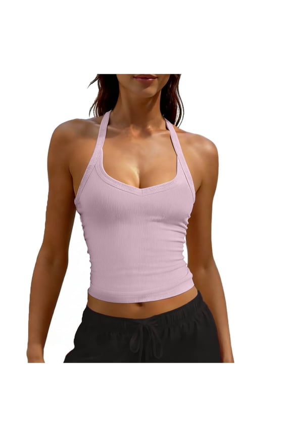 Womens 2026 Summer Fashion Tops Sexy Backless Camisoles Casual Halter Neck Shirts Crew Neck Sleeveless Tees Trendy Basic Clothing Tops