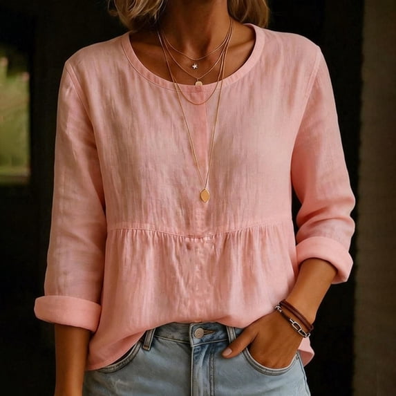 Womens 2026 Summer Tops Casual Trendy Crew Neck Basic T Shirts 3/4 Sleeve Solid Color Fashion Y2K Spring Tees