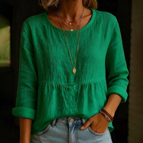Womens 2026 Summer Tops Casual Trendy Crew Neck Basic T Shirts 3/4 Sleeve Solid Color Fashion Y2K Spring Tees
