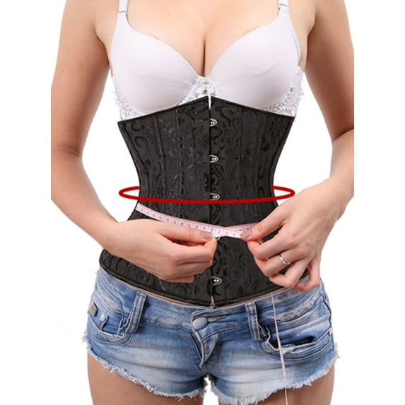 Womens 24 Spiral Steel Boned Waist Cincher Satin Underbust Waist Training Brocade Corset Plus Size L-6XL
