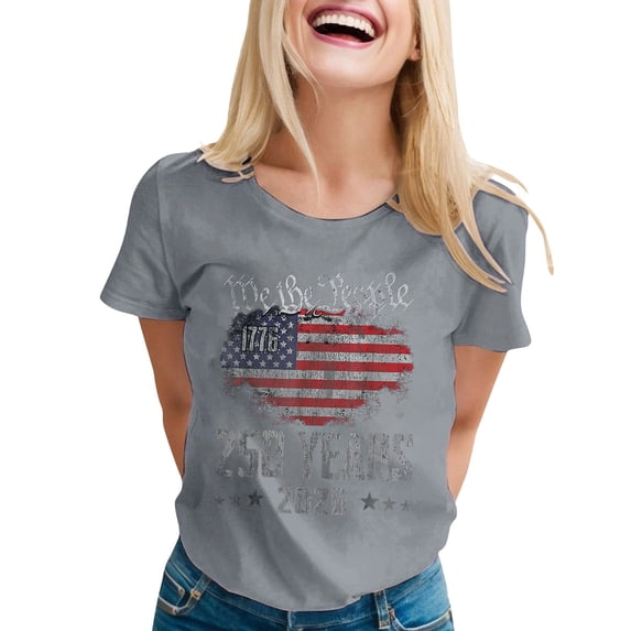 Womens 250 Anniversary Usa Shirt 250 Anniversary Usa Flag 250 Years American Flag 250th Anniversary Usa T-Shirt Crew Neck Trendy America Pullover Basic Tee