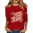 thumbnail image 1 of Womens 250 Years America Shirt Patriotic 3/4 Sleeve Crewneck American Flag Print T-Shirts 1776-2026 Relaxed Fit Shirts, #01 Wine, 3XL, 1 of 4