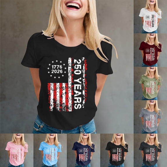 Womens 250Th Anniversary Usa Shirt Women's Casual Usa Flag Anniversary Tee Patriotic July 4Th Top Womens T Shirt Dark Gray M