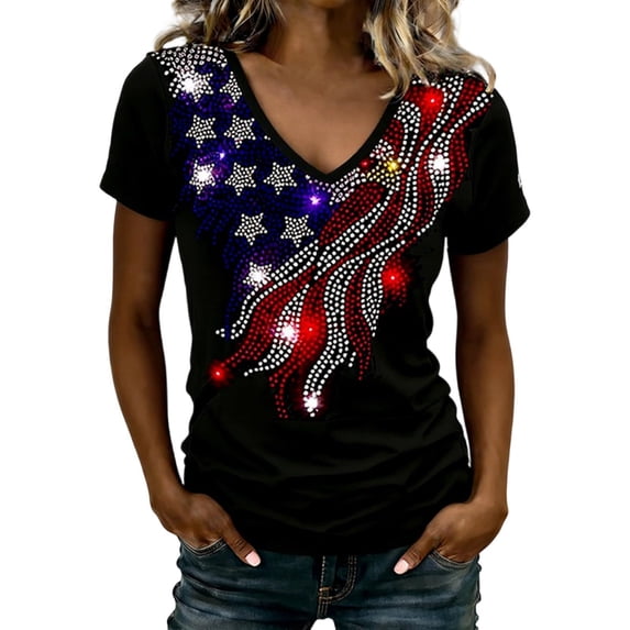 Womens 250th Anniversary USA Shirt V Neck Short Sleeve 4th of July Tops 1776-2026 Independence Day Patriotic Blouses