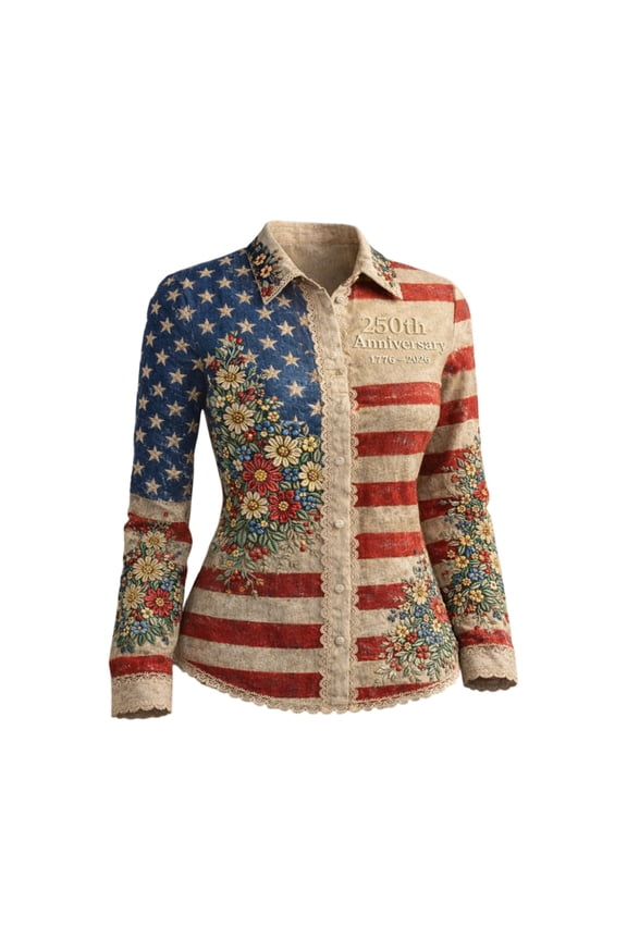 Womens 250th Anniversary Usa Shirt National Flag Print Long Sleeve Shirts Patriotic Tee