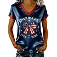 thumbnail image 1 of Womens 250th Anniversary Usa Shirt Patriotic V Neck Glitter Butterfly Rose Print 250 anniversary usa flag shirts Blue 3XL, 1 of 4