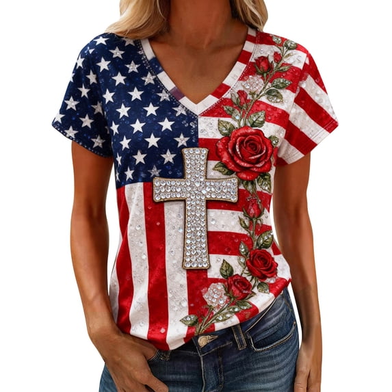 Womens 250th Anniversary Usa Shirt Patriotic V Neck Glitter Butterfly Rose Print 250 anniversary usa flag shirts White M