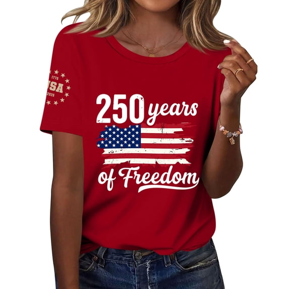 Womens 250th Anniversary Usa Shirt Usa Flag Graphic Print Short Sleeve Patriotic 4th Of July T-Shirt