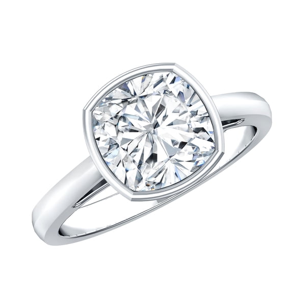 Rosec Jewels Moissanite Solitaire Engagement Ring 3 Carat - 8 mm Cushion Cut - D-VS1 Quality Certified Bezel Set Moissanite Ring, 18K White Gold, US 12.50