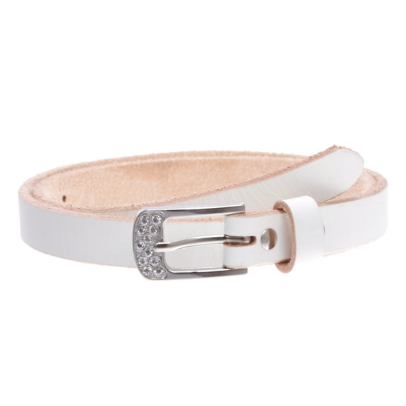 Womens 3/4" (19mm) Skinny Rhinestone Vintage Cowhide Leather Dress Casual Belt