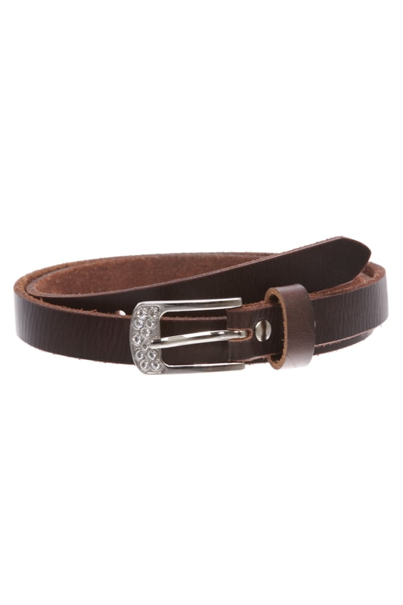 Womens 3/4" (19mm) Skinny Rhinestone Vintage Cowhide Leather Dress Casual Belt