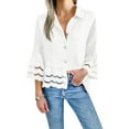 thumbnail image 1 of Womens 3/4 Bell Sleeve Button Down Shirts Casual Ruffle Hem Tops Eyelet Blouse White XXL, 1 of 8