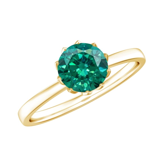 Rosec Jewels Lab Grown Emerald Solitaire Engagement Ring - 0.8 Ct - Round Emerald Ring for Women - AAAA Quality, 10K Yellow Gold, US 10.50