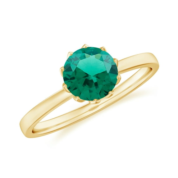 Rosec Jewels Certified Lab Grown Emerald Solitaire Engagement Ring - 6 mm Round Emerald Ring for Women - AAAA Quality, 10K Yellow Gold, US 10.50