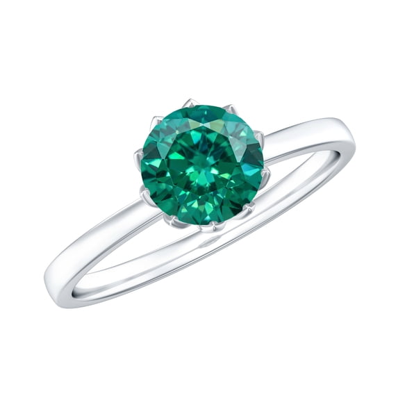 Rosec Jewels Lab Grown Emerald Solitaire Engagement Ring - 0.8 Ct - Round Emerald Ring for Women - AAAA Quality, 925 Sterling Silver, US 4.00