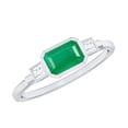 thumbnail image 1 of Rosec Jewels Womens Emerald Cut Emerald and Princess Cut Diamond Ring in Bezel Setting, Emerald East West Ring, 925 Sterling Silver, US 4.00, 1 of 7