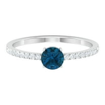 Rosec Jewels Womens 3/4 CT Round London Blue Topaz Solitaire Ring with Diamond Side Stones, 925 Sterling Silver, US 4.00
