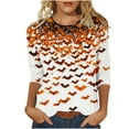 thumbnail image 1 of Womens 3/4 Length Sleeve Blouses Fashion Halloween Printed Round Neck T-Shirt Plus Size Tunic Tops Loose Shirts Pullover Costumes Blouse, 1 of 5