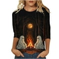 thumbnail image 1 of Womens 3/4 Length Sleeve Blouses Fashion Halloween Printed Round Neck T-Shirt Plus Size Tunic Tops Loose Shirts Pullover Costumes Blouse, 1 of 5