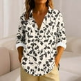 thumbnail image 1 of Womens 3/4 Length Sleeve Cotton Linen Button Down Shirts Loose Fit V Neck Collared Blouse Casual Tops Outfits Khaki L, 1 of 6