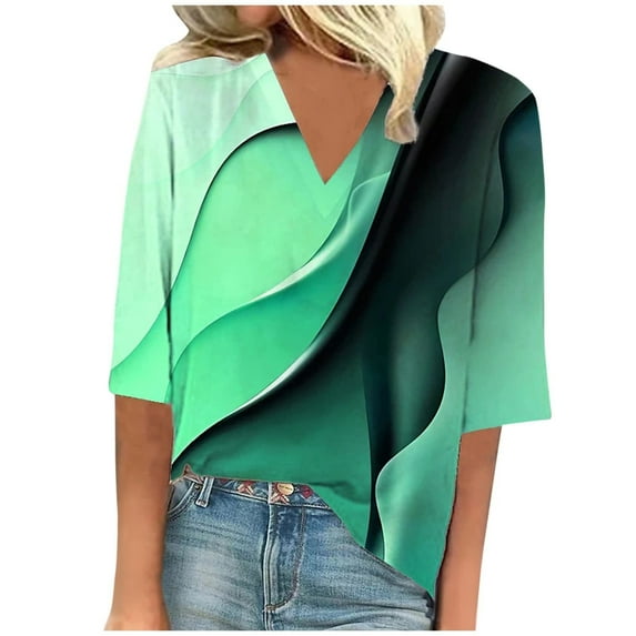 Womens 3/4 Length Sleeve Floral Blouse,2023 3/13 Sleeve Shirts for Women Summer Elbow Sleeve Tops Casual Flower Print Loose T Shirt Tunic Blouses