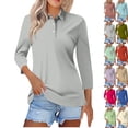 thumbnail image 1 of Womens 3/4 Length Sleeve Polo Shirts Business Work Casual V Neck Collared Tops Button Down Loose Fit Tees Shirts,Light Gray XL, 1 of 5
