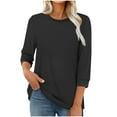 thumbnail image 1 of Womens 3/4 Length Sleeve Shirts Fashion Casual Sweatshirts Fall Winter Solid Color Sweaters Crew Neck Loose Blouses Women's Pullover Top, 1 of 5