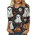 thumbnail image 1 of Womens 3/4 Length Sleeve Shirts Halloween Blouses Fashion Halloween Printed Plus Size Tunic Tops Blouses Fall Casual Round Neck Pullover Halloween Holiday Costume TShirt, 1 of 5