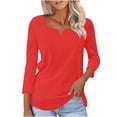 thumbnail image 1 of Womens 3/4 Length Sleeve Shirts Lightweight Fall Plus Size Fashion Trendy Casual Peplum Going Out Tops for Women Loose Dressy Notched Neck Blouse Basic Tee Clothes, 1 of 4
