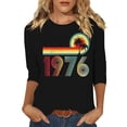 thumbnail image 1 of Womens 3/4 Length Sleeve Tees Crew Neck 1976 Graphic Print T Shirts Vintage Trendy Casual Pullover Tops (XXL, Black), 1 of 4
